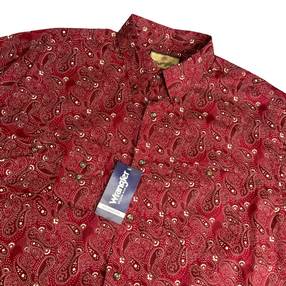 Wrangler Western Wear Mens XL Red Paisley Relaxed Fit Button Down NWT